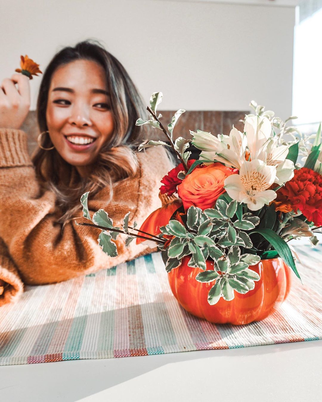 Flower Arrangement in a Fall Pumpkin