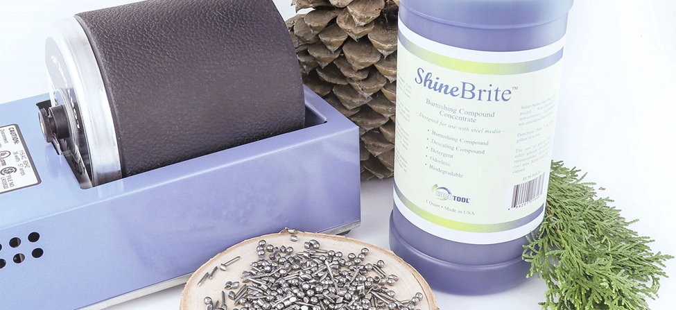 a jewelry tumbler, steel shot, and shine brite burnishing compound