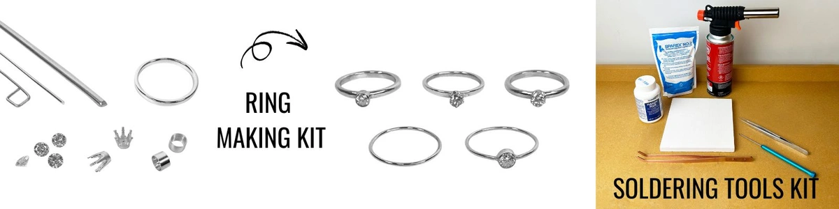 Sterling silver ring making kit with wire and CZ stones and the soldering tools kit