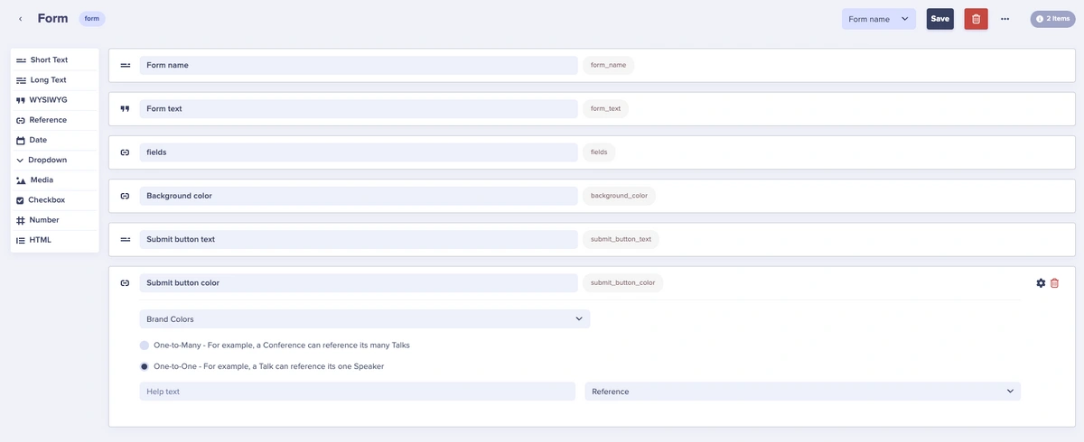 ButterCMS Form collection schema