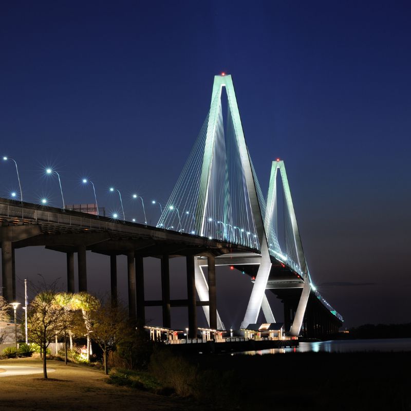 The Arthur Ravenel Jr. Bridge in the evening from a viewpoint