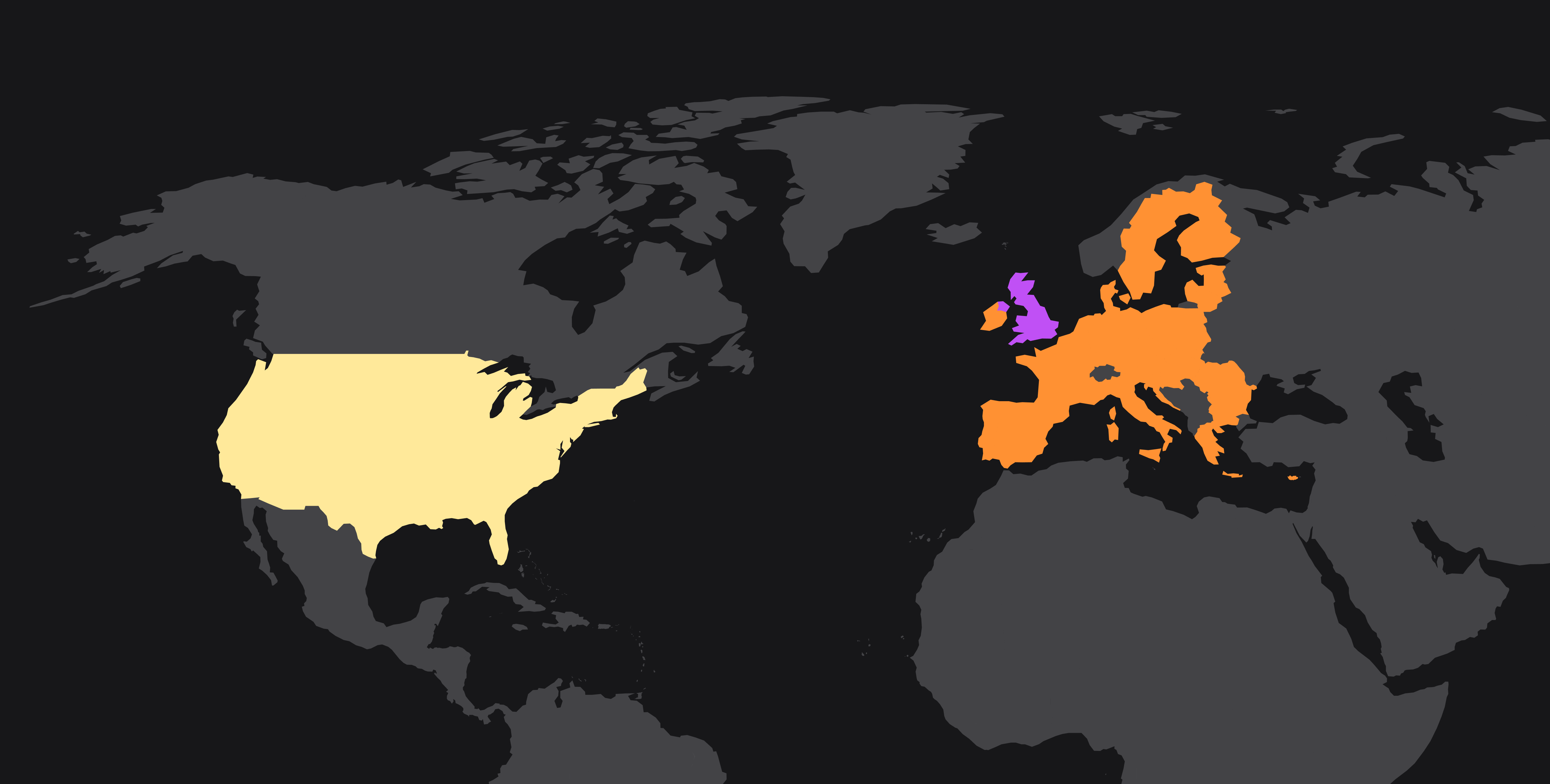 Map depicts three different locales available for data collection, processing, and storage through Dandi Self-ID: US, UK, and EU.