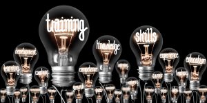 lightbulbs with terms written in the filament