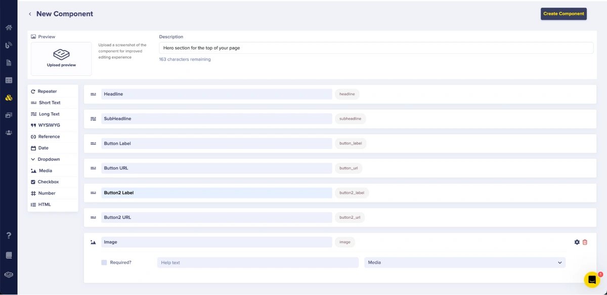 Hero component configuration