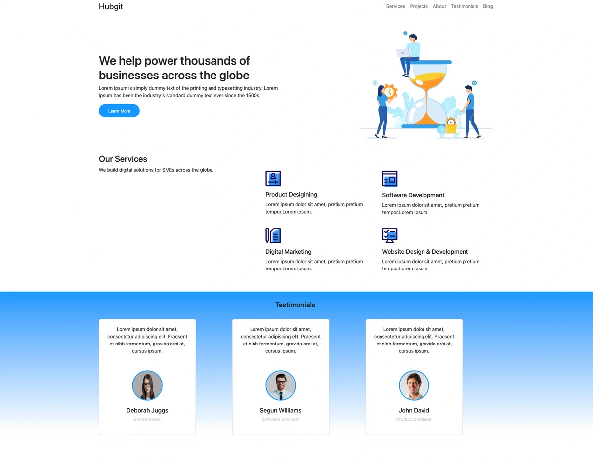 Our complete rendered landing page