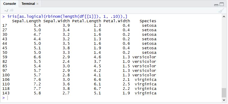 Randomly Sampling Rows in R screenshot