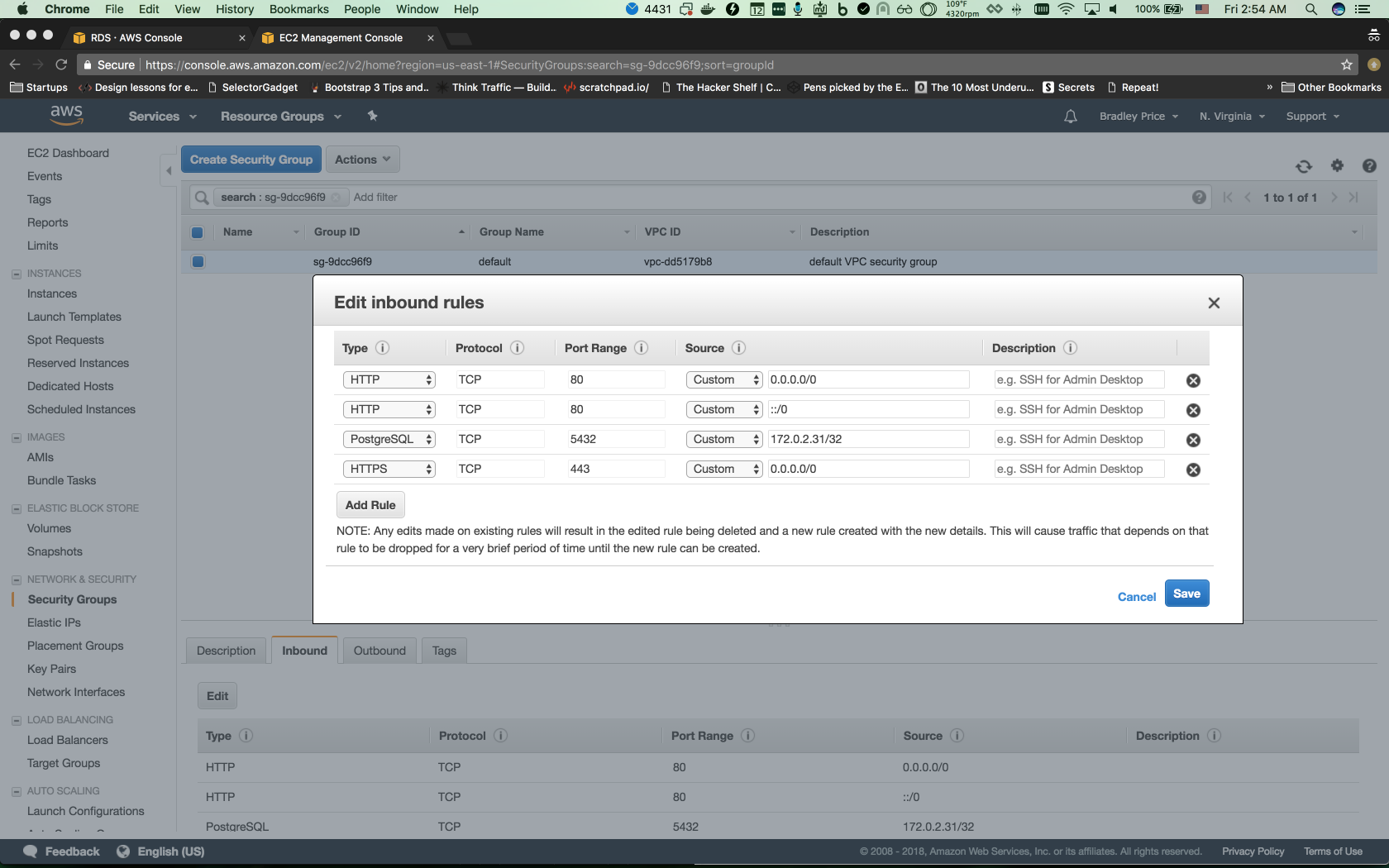 inbound rule - new db instance