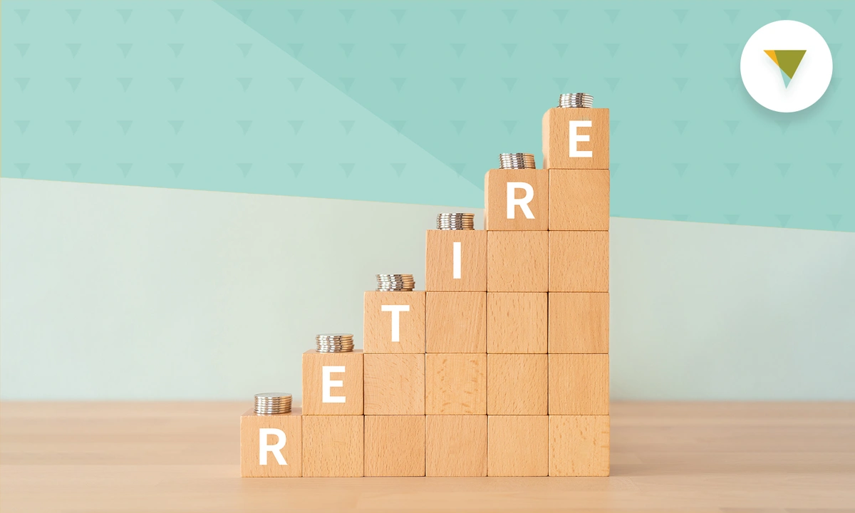 Staircase of blocks spelling the word "retire".