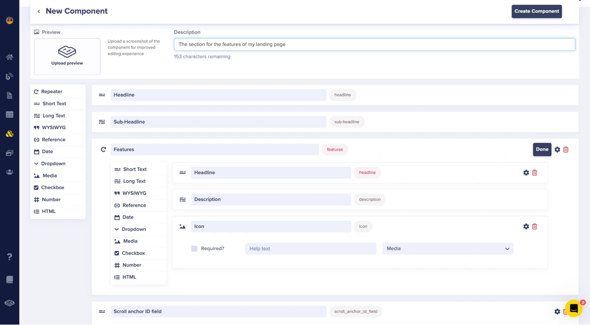 Features component configuration