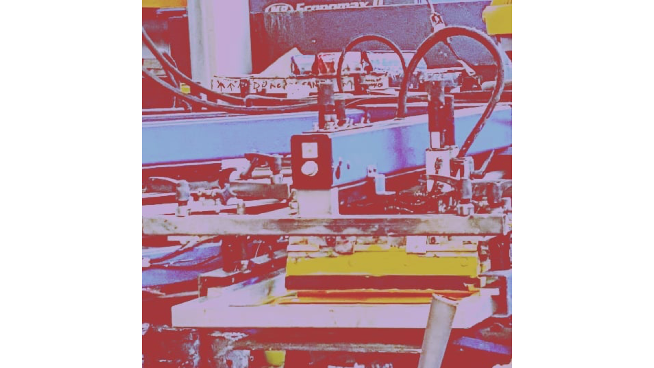 A screen printing press with an artistic filter.