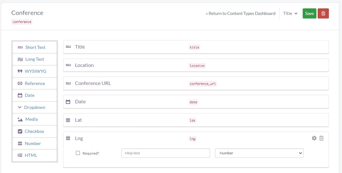 Conference collection configuration in buttercms interface