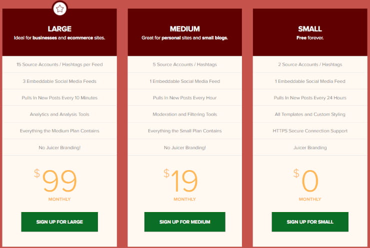 Juicer sosiaalisen median feed pricing