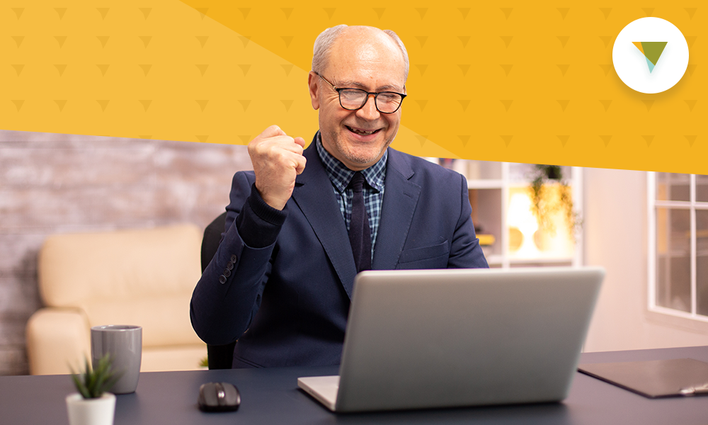 Older man on laptop.