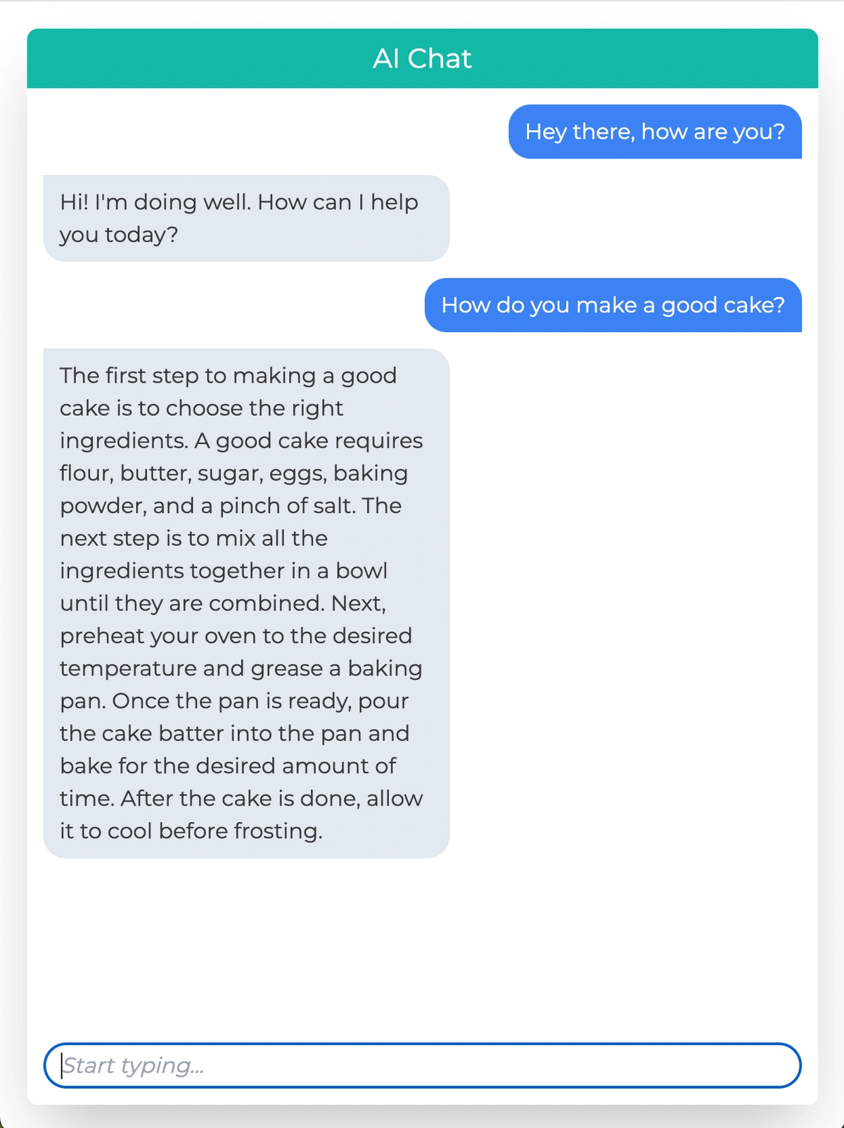 Screenshot of a small conversation with the AI chatbot