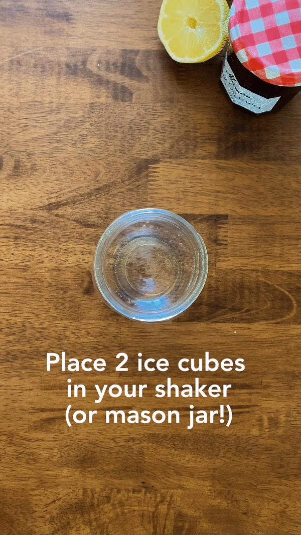 Place 2 ice cubes in your shaker (or mason jar!)