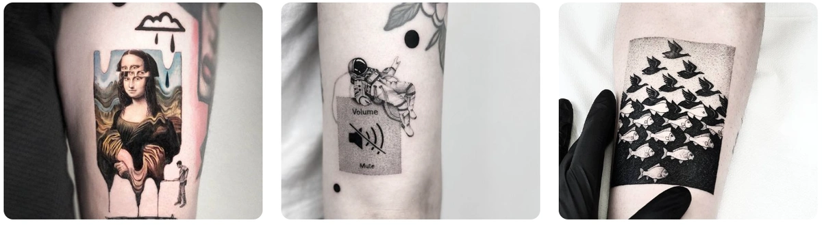 three tattoo examples by tattoo artist matteo nangeroni