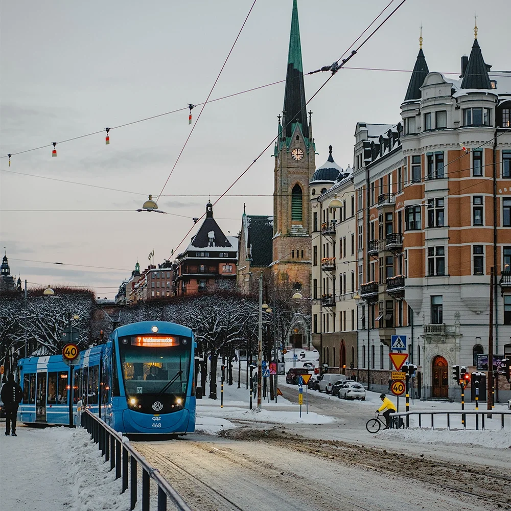Quiet winter street in Sweden.
