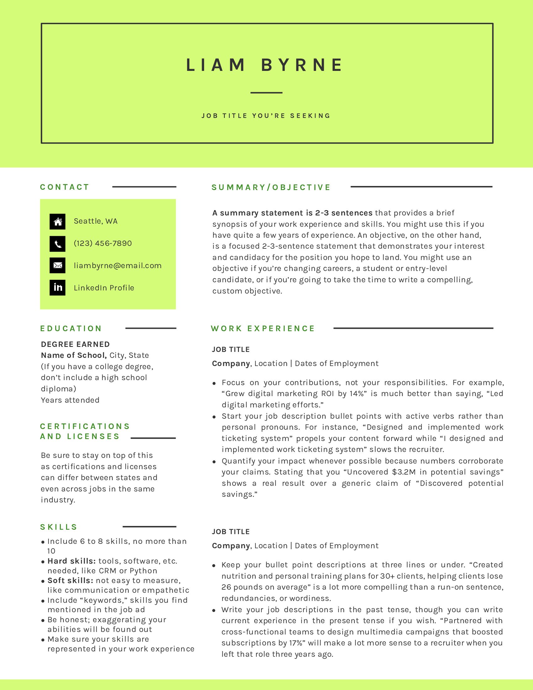 Modern resume template for word