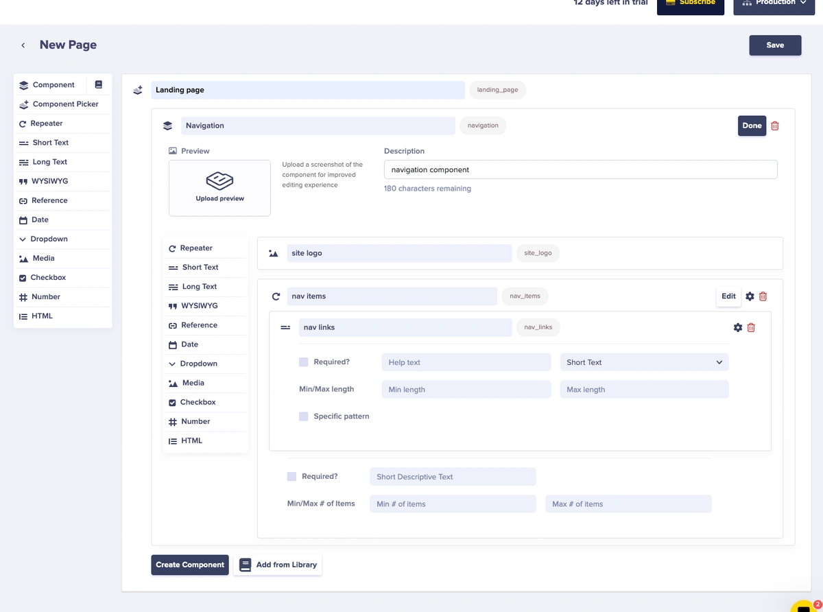 Navigation component configuration