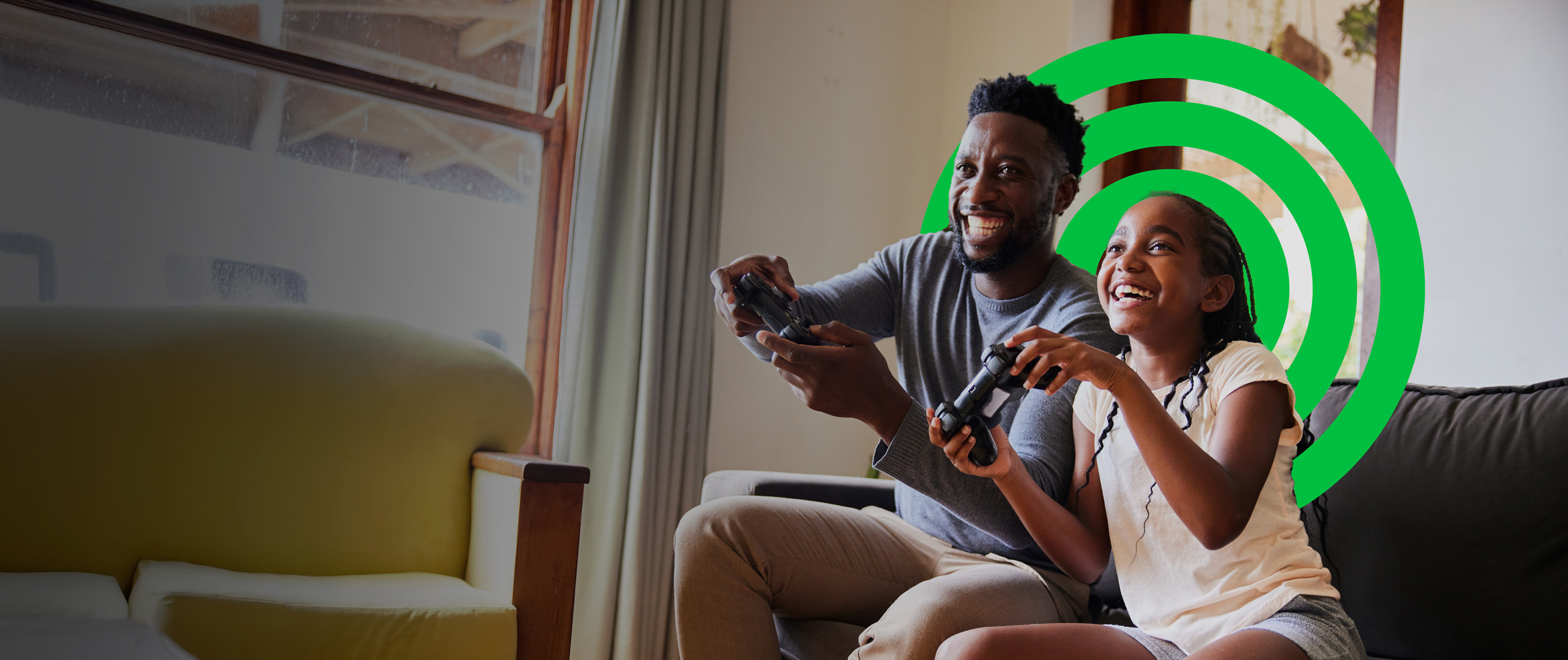Family members gaming at home