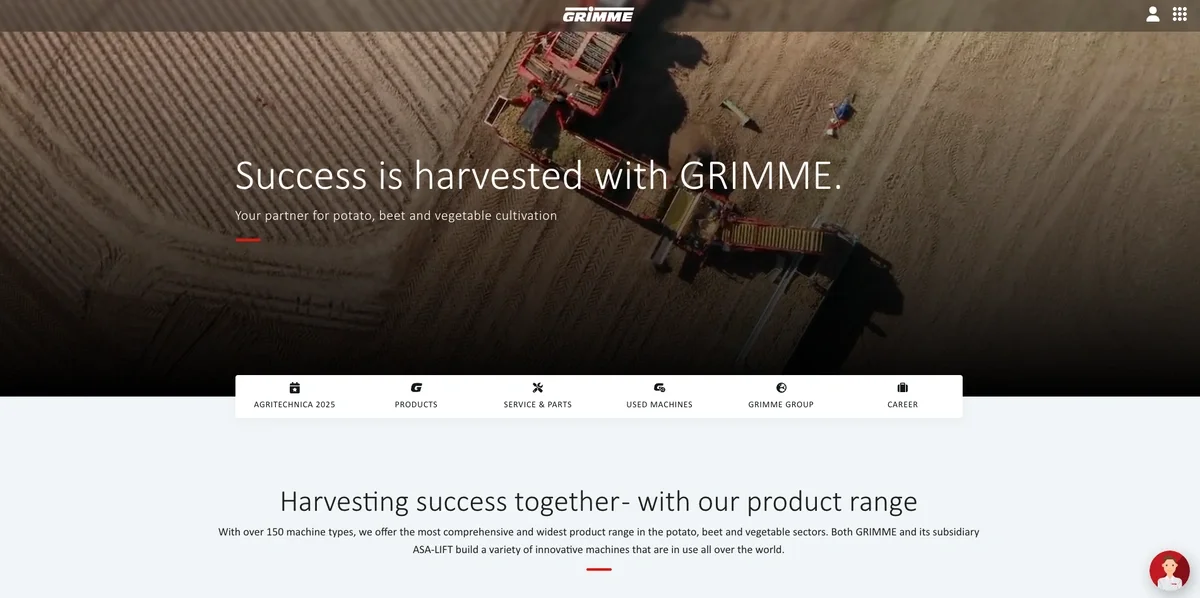 Grimee home page screenshot, Grimme case study