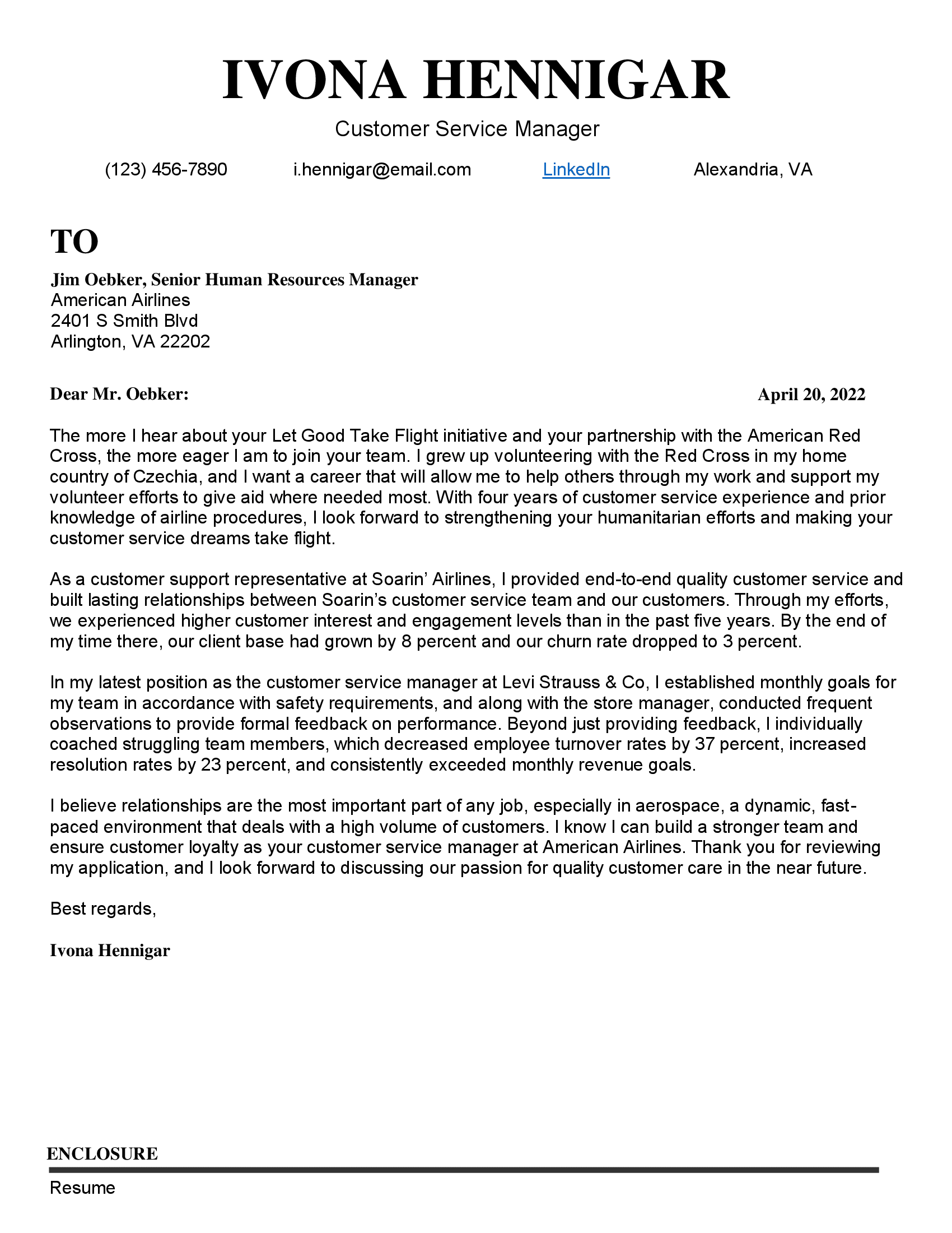 basic customer service cover letter