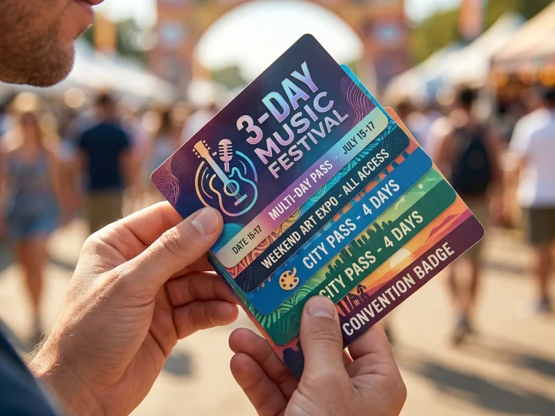 Person holding multi-day festival passes for a three-day outdoor music event