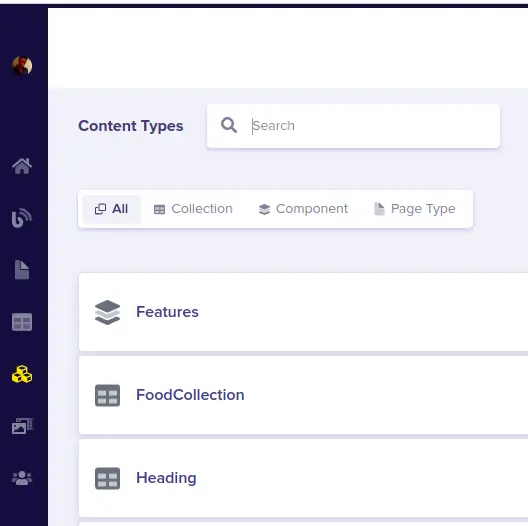 List of content types in ButterCMS dashboard.