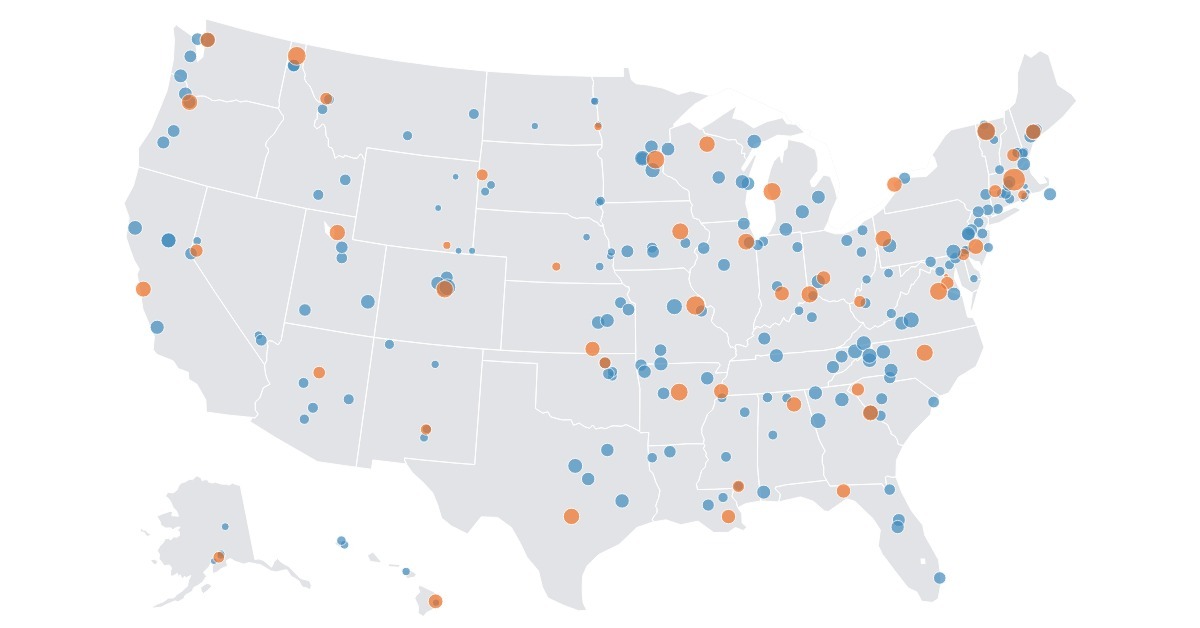 Map of US showing locations of each state's top five courses