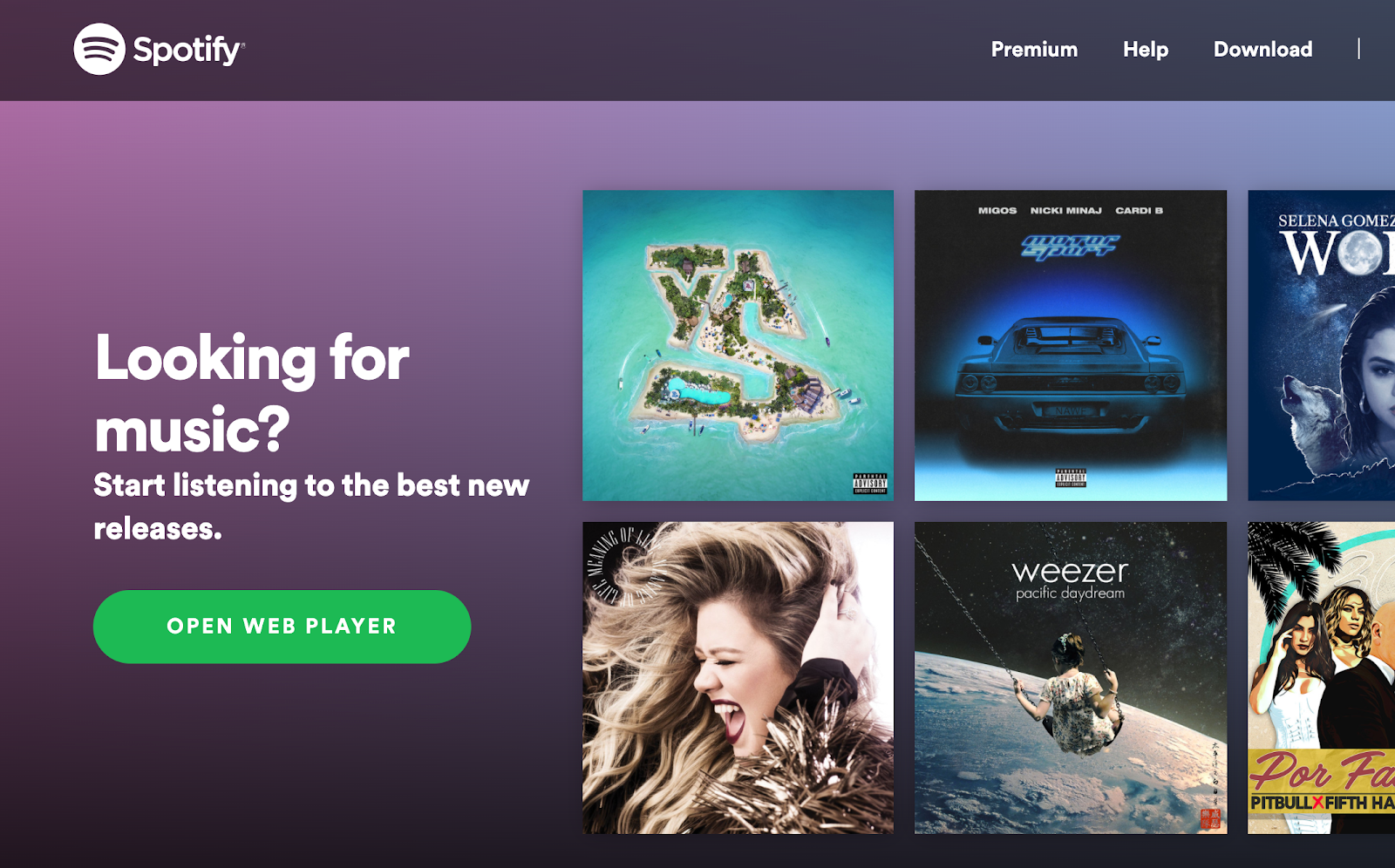 Spotify landing page