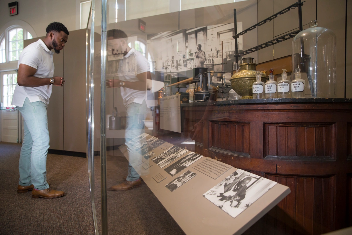 Man looking at exhibits in a science museum