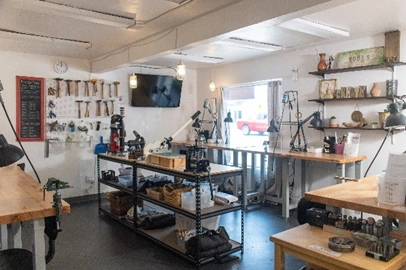 image of the main bench room at KP Studio with tools and  jewelry benches