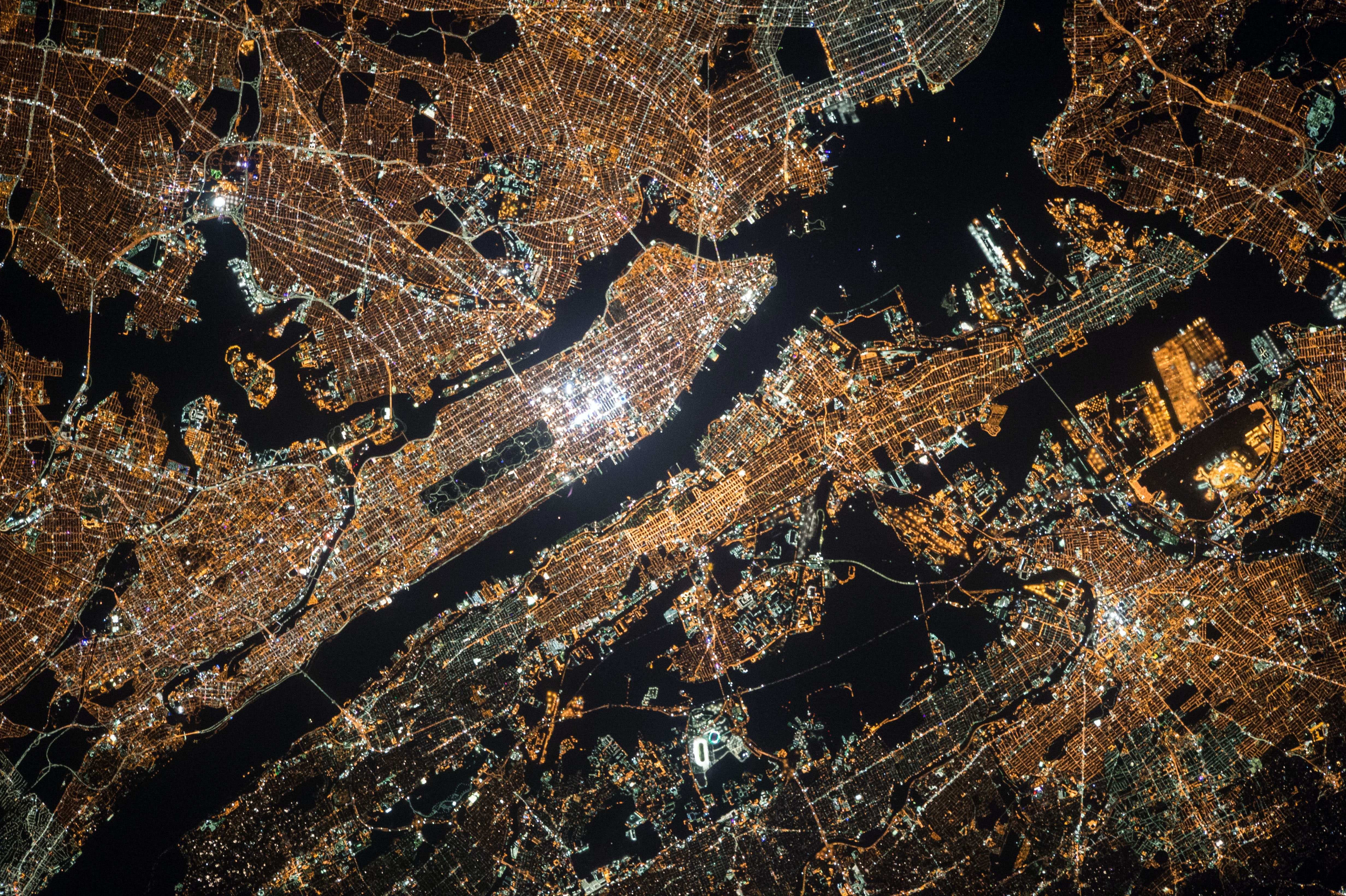 Satellite photo of a large city at night